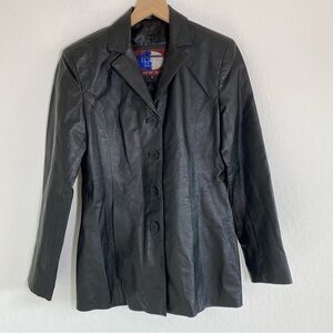 Lobi Lobi Women’s S Black Leather V Neck Button up Jacket   Vintage Outerwear
